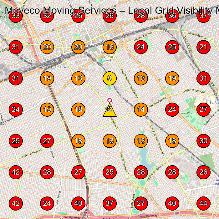 Moveco Moving Services GeoGrid visibility map for Transportation Service in South Richmond Hill